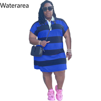 Waterarea liela izmēra svītrainas Āfrikas kleitas sievietēm Modes ikdienas polo apkakle ar īsām piedurknēm Mini Midi Vestido Retro Comfort