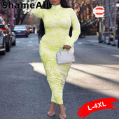 Nagy méretű szexi cipzáras garbós pólyás ruhák női buliba 4XL őszi hosszú ujjú vintage nyakkendővel festett ruched Maxi Bodycon ruha