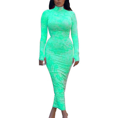 Nagy méretű szexi cipzáras garbós pólyás ruhák női buliba 4XL őszi hosszú ujjú vintage nyakkendővel festett ruched Maxi Bodycon ruha