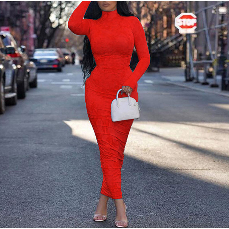 Nagy méretű szexi cipzáras garbós pólyás ruhák női buliba 4XL őszi hosszú ujjú vintage nyakkendővel festett ruched Maxi Bodycon ruha