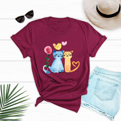 JFUNCY 100% kokvilna sieviešu krekls, eļļas glezna Happy Cats apdrukāti krekli vasaras īsām piedurknēm sieviešu T-krekli Topi Dropship