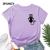 JFUNCY Oversize γυναικεία μπλουζάκια Lovely Cat print Harajuku Tshirt Γυναικεία πουκάμισα καλοκαιρινά casual κοντομάνικα Basic T-shirt από βαμβακερό μπλουζάκι