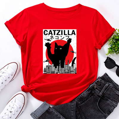 JFUNCY női nyári póló Vicces rajzfilm macska grafikai pólók rövid ujjú női póló 100% pamut női rózsaszín felsők