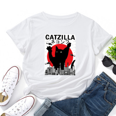 JFUNCY női nyári póló Vicces rajzfilm macska grafikai pólók rövid ujjú női póló 100% pamut női rózsaszín felsők