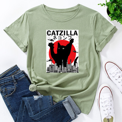 JFUNCY női nyári póló Vicces rajzfilm macska grafikai pólók rövid ujjú női póló 100% pamut női rózsaszín felsők