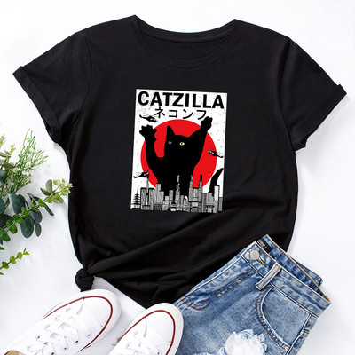 JFUNCY női nyári póló Vicces rajzfilm macska grafikai pólók rövid ujjú női póló 100% pamut női rózsaszín felsők