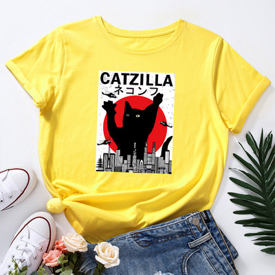 JFUNCY női nyári póló Vicces rajzfilm macska grafikai pólók rövid ujjú női póló 100% pamut női rózsaszín felsők