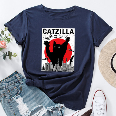 JFUNCY női nyári póló Vicces rajzfilm macska grafikai pólók rövid ujjú női póló 100% pamut női rózsaszín felsők