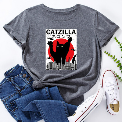 JFUNCY női nyári póló Vicces rajzfilm macska grafikai pólók rövid ujjú női póló 100% pamut női rózsaszín felsők