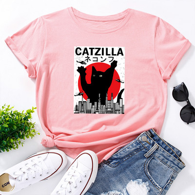 JFUNCY női nyári póló Vicces rajzfilm macska grafikai pólók rövid ujjú női póló 100% pamut női rózsaszín felsők