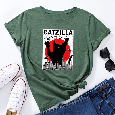 JFUNCY női nyári póló Vicces rajzfilm macska grafikai pólók rövid ujjú női póló 100% pamut női rózsaszín felsők