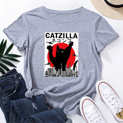 JFUNCY női nyári póló Vicces rajzfilm macska grafikai pólók rövid ujjú női póló 100% pamut női rózsaszín felsők