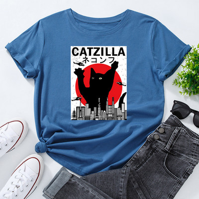 JFUNCY női nyári póló Vicces rajzfilm macska grafikai pólók rövid ujjú női póló 100% pamut női rózsaszín felsők