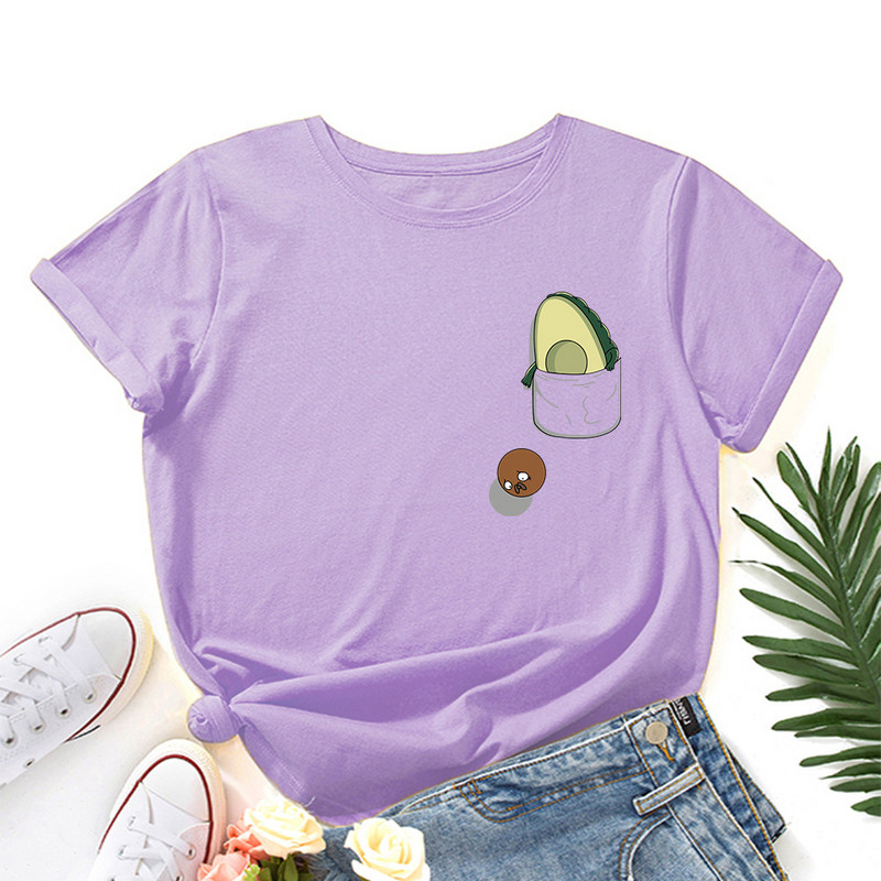 JFUNCY női póló nyári rövid ujjú pamut póló Vicces avokádómintás női felsők túlméretes női alkalmi póló