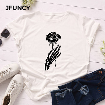 JFUNCY Halloween Skeleton γυναικεία μπλουζάκια Γυναικεία μπλουζάκια με κοντομάνικο μπλουζάκι Γυναικείο μπλουζάκι casual 2020 Καλοκαιρινό βαμβακερό μπλουζάκι