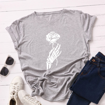 JFUNCY Halloween Skeleton Hand Női pólók Női rövid ujjú pólók Női alkalmi póló 2020 nyári pamut póló