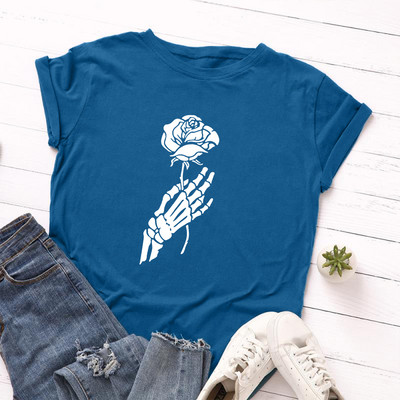 JFUNCY Halloween Skeleton Hand Női pólók Női rövid ujjú pólók Női alkalmi póló 2020 nyári pamut póló