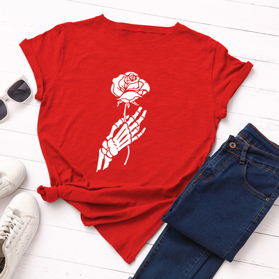 JFUNCY Halloween Skeleton Hand Női pólók Női rövid ujjú pólók Női alkalmi póló 2020 nyári pamut póló