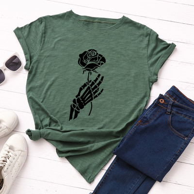 JFUNCY Halloween Skeleton Hand Női pólók Női rövid ujjú pólók Női alkalmi póló 2020 nyári pamut póló