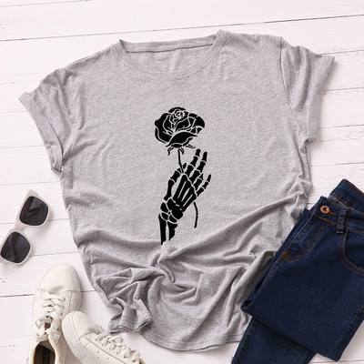 JFUNCY Halloween Skeleton Hand Női pólók Női rövid ujjú pólók Női alkalmi póló 2020 nyári pamut póló