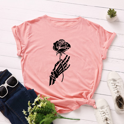 JFUNCY Halloween Skeleton Hand Női pólók Női rövid ujjú pólók Női alkalmi póló 2020 nyári pamut póló