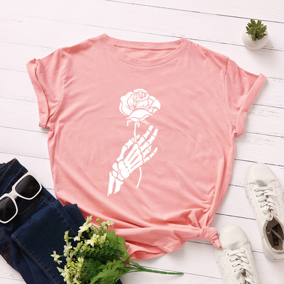 JFUNCY Halloween Skeleton Hand Női pólók Női rövid ujjú pólók Női alkalmi póló 2020 nyári pamut póló