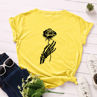 JFUNCY Halloween Skeleton Hand Női pólók Női rövid ujjú pólók Női alkalmi póló 2020 nyári pamut póló