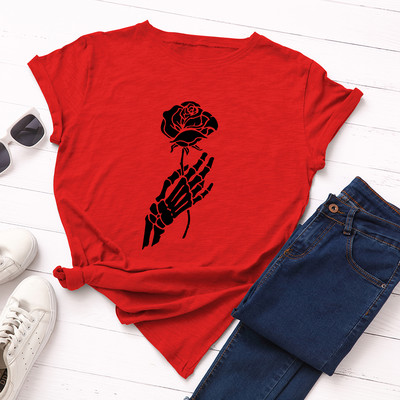 JFUNCY Halloween Skeleton Hand Női pólók Női rövid ujjú pólók Női alkalmi póló 2020 nyári pamut póló