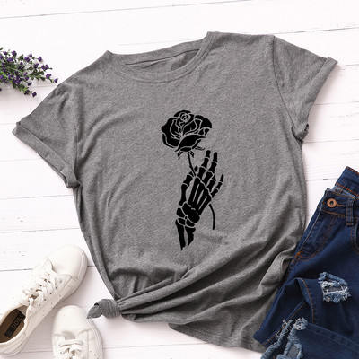 JFUNCY Halloween Skeleton Hand Női pólók Női rövid ujjú pólók Női alkalmi póló 2020 nyári pamut póló