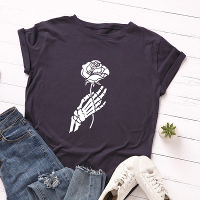 JFUNCY Halloween Skeleton Hand Női pólók Női rövid ujjú pólók Női alkalmi póló 2020 nyári pamut póló