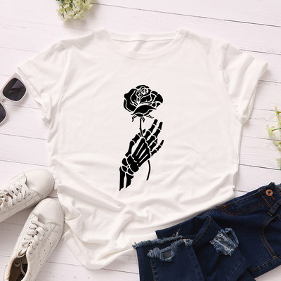 JFUNCY Halloween Skeleton Hand Női pólók Női rövid ujjú pólók Női alkalmi póló 2020 nyári pamut póló