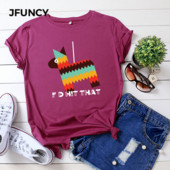 Tricou pentru femei JFUNCY, 100% bumbac, cu mânecă scurtă, cu gâtul O, Topuri de vară pentru femei, tricou cu desene animate, tricou casual pentru femei