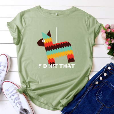 Tricou pentru femei JFUNCY, 100% bumbac, cu mânecă scurtă, cu gâtul O, Topuri de vară pentru femei, tricou cu desene animate, tricou casual pentru femei