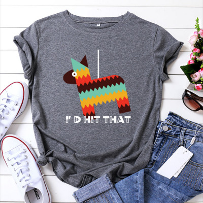 Tricou pentru femei JFUNCY, 100% bumbac, cu mânecă scurtă, cu gâtul O, Topuri de vară pentru femei, tricou cu desene animate, tricou casual pentru femei