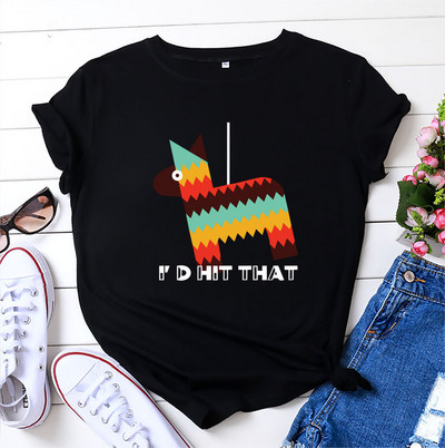 Tricou pentru femei JFUNCY, 100% bumbac, cu mânecă scurtă, cu gâtul O, Topuri de vară pentru femei, tricou cu desene animate, tricou casual pentru femei