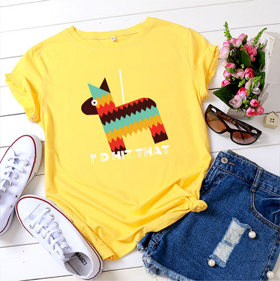 Tricou pentru femei JFUNCY, 100% bumbac, cu mânecă scurtă, cu gâtul O, Topuri de vară pentru femei, tricou cu desene animate, tricou casual pentru femei