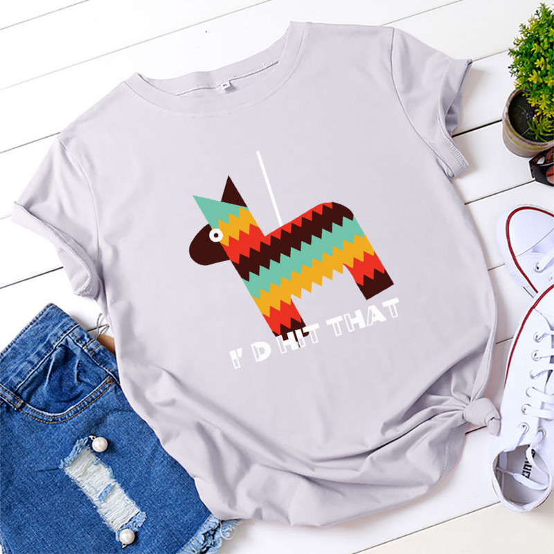 Tricou pentru femei JFUNCY, 100% bumbac, cu mânecă scurtă, cu gâtul O, Topuri de vară pentru femei, tricou cu desene animate, tricou casual pentru femei