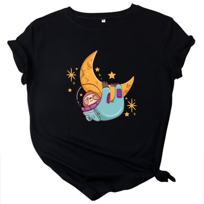 JFUNCY Tricou din bumbac pentru femei, tricou cu mânecă scurtă de vară, tricou supradimensionat, cu imprimeu cu leneș, ocazional, tricou pentru femeie