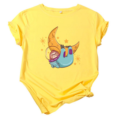 JFUNCY Tricou din bumbac pentru femei, tricou cu mânecă scurtă de vară, tricou supradimensionat, cu imprimeu cu leneș, ocazional, tricou pentru femeie