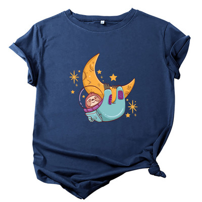 JFUNCY Tricou din bumbac pentru femei, tricou cu mânecă scurtă de vară, tricou supradimensionat, cu imprimeu cu leneș, ocazional, tricou pentru femeie