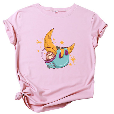 JFUNCY Tricou din bumbac pentru femei, tricou cu mânecă scurtă de vară, tricou supradimensionat, cu imprimeu cu leneș, ocazional, tricou pentru femeie