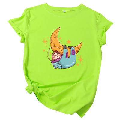 JFUNCY Tricou din bumbac pentru femei, tricou cu mânecă scurtă de vară, tricou supradimensionat, cu imprimeu cu leneș, ocazional, tricou pentru femeie