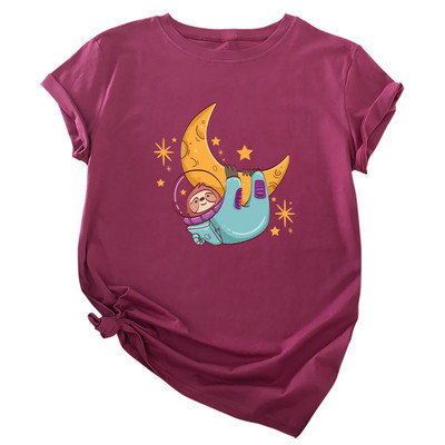 JFUNCY Tricou din bumbac pentru femei, tricou cu mânecă scurtă de vară, tricou supradimensionat, cu imprimeu cu leneș, ocazional, tricou pentru femeie