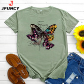 JFUNCY 2023 Tricouri de damă la modă Tricou din bumbac cu topuri cu mâneci scurte Tricouri grafice imprimate cu fluturi Îmbrăcăminte pentru femei