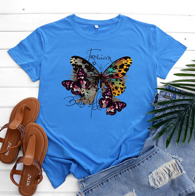 JFUNCY 2023 Tricouri de damă la modă Tricou din bumbac cu topuri cu mâneci scurte Tricouri grafice imprimate cu fluturi Îmbrăcăminte pentru femei