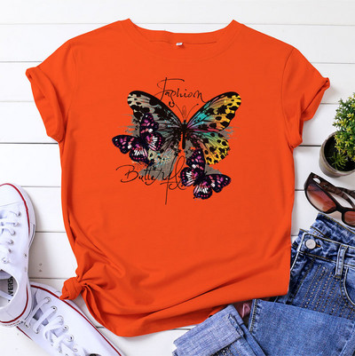 JFUNCY 2023 Tricouri de damă la modă Tricou din bumbac cu topuri cu mâneci scurte Tricouri grafice imprimate cu fluturi Îmbrăcăminte pentru femei