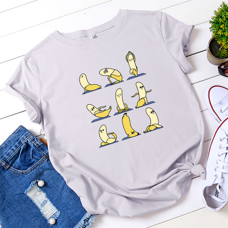 Γυναικείο μπλουζάκι JFUNCY Καλοκαιρινό βαμβακερό μπλουζάκι Funny μπανάνα εμπριμέ κοντομάνικο μπλουζάκι γυναικείο μπλουζάκι 2023 Oversize γυναικείο μπλουζάκι