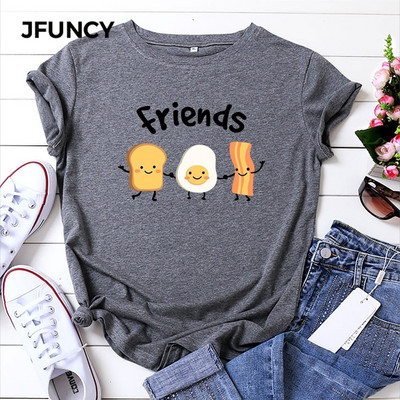 JFUNCY 2023 tricou nou din bumbac pentru femei, tricou cu mânecă scurtă de vară, cei mai buni prieteni, tricou imprimat cu desene animate pentru femei, topuri pentru femei