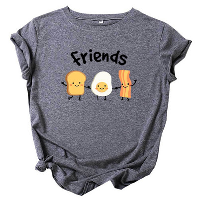 JFUNCY 2023 jauns kokvilnas sieviešu T krekls Vasaras T-krekls ar īsām piedurknēm Labākie draugi Multfilma ar apdruku, sieviešu trikotāžas sieviešu topi