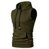 Ανδρικό φανελάκι καλοκαιρινό CasualSolid αμάνικο μπλουζάκι με κουκούλα Streetwear Bodybuilding γιλέκο πλεκτό με κουκούλα πουλόβερ Αθλητικά ρούχα